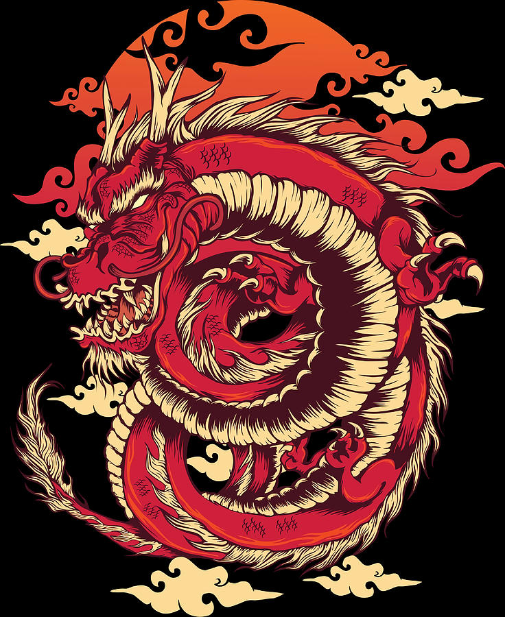 Red asian dragon Poster nostalgia Painting by Luke Kelly - Pixels