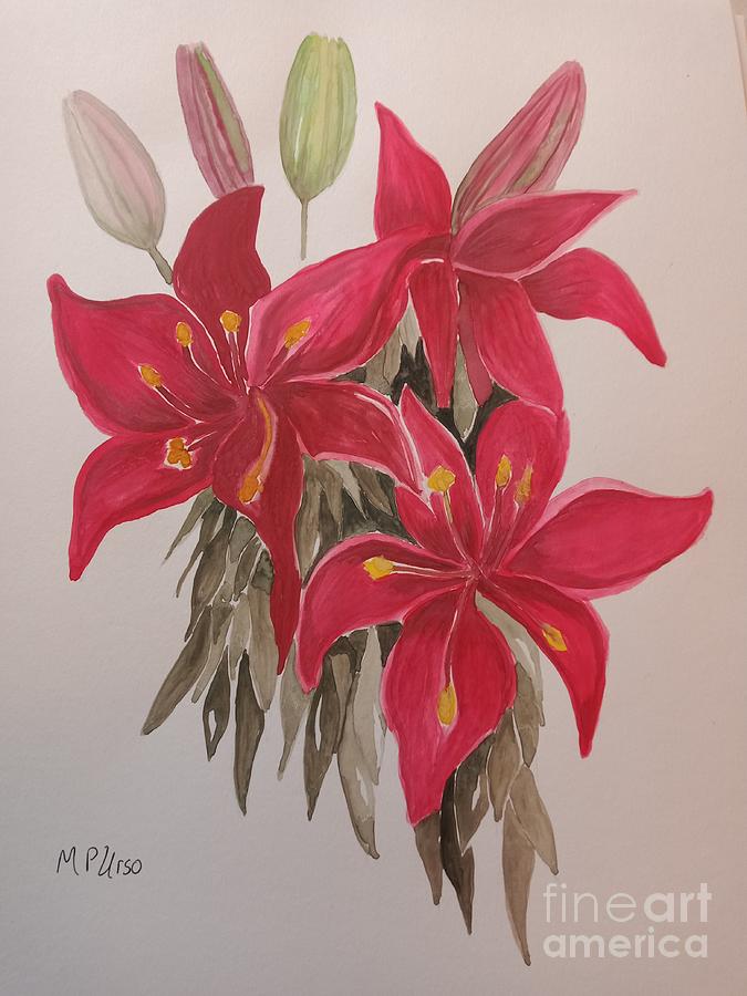 Red Asiatic Lilies Painting by Maria Urso