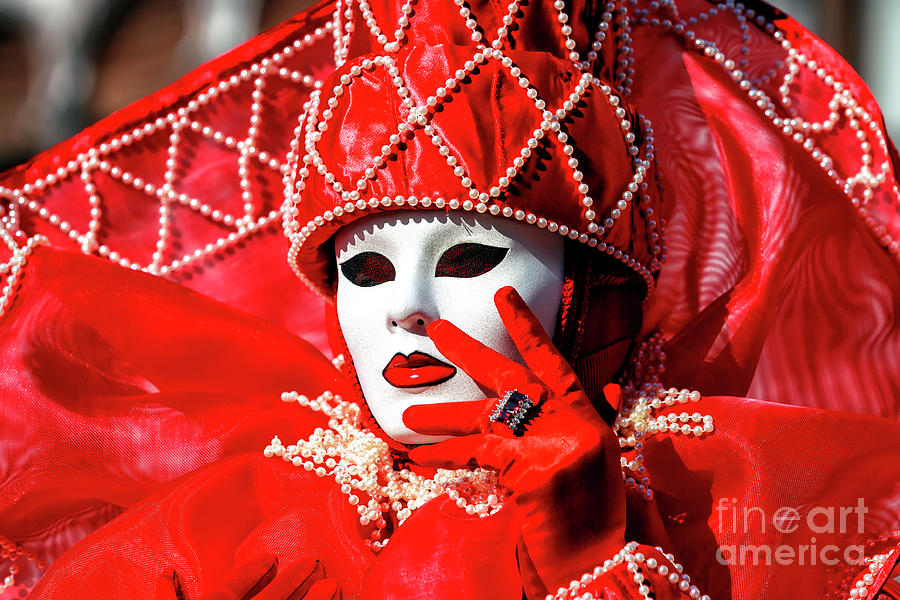 Red at the Carnevale di Venezia in Italy Photograph by John Rizzuto