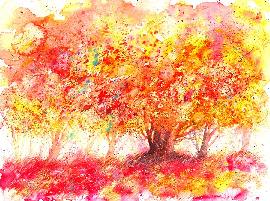 Red autumn garden Painting by Nataliya Vetter