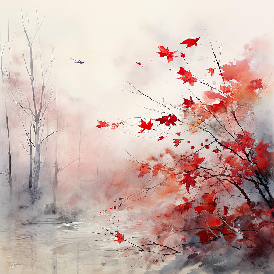 Red Autumn Leaves Painting by Lourry Legarde