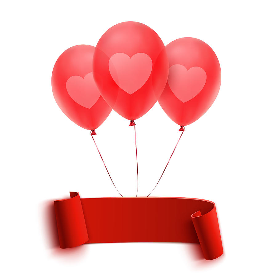 Red banner with three balloons Drawing by Shmell_c4