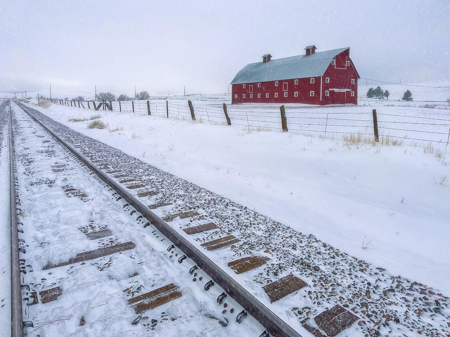 Red Barn Across The Tracks Photograph