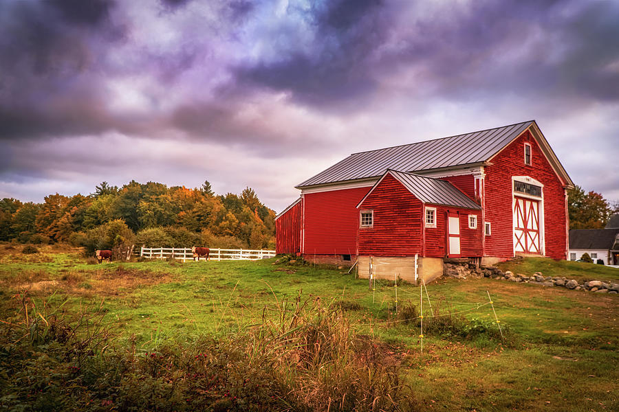 Red barn and dramatic sky Photograph by Lilia S