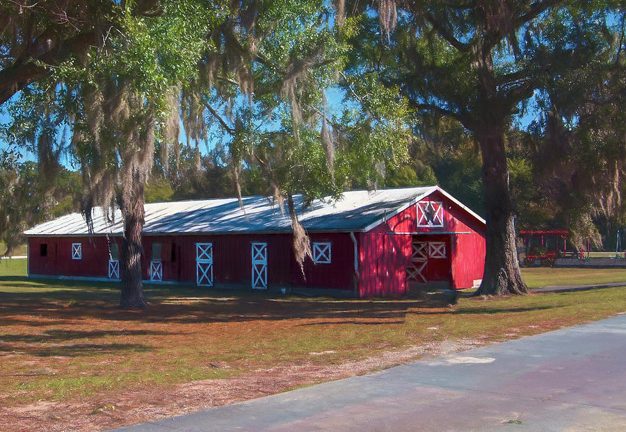 Red Barn and Live Oak Trees Photograph by Sandra Js
