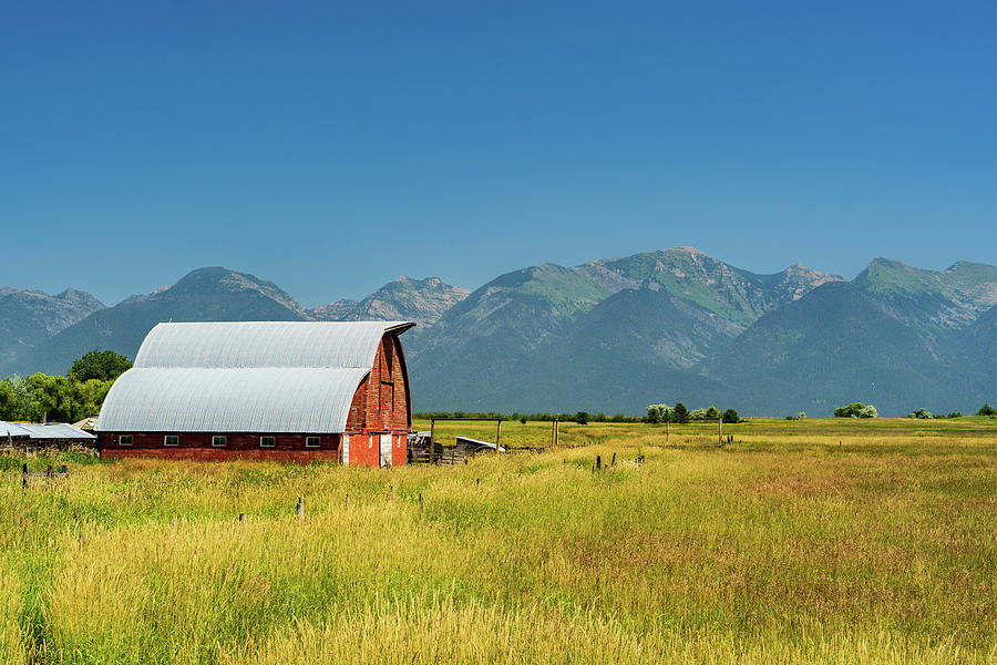 Red Barn and Mountains Photograph by Jim Miller