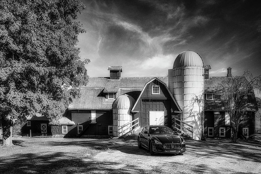 Red Barn and Silo BW Photograph by Susan Candelario