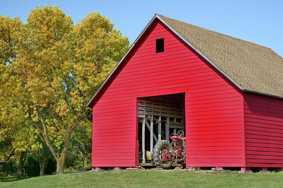Red Barn and Tractor - Nebraska Photograph by Nikolyn McDonald