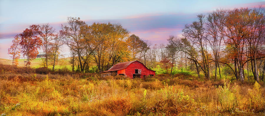 Red Barn at Dawn Photograph by Debra and Dave Vanderlaan