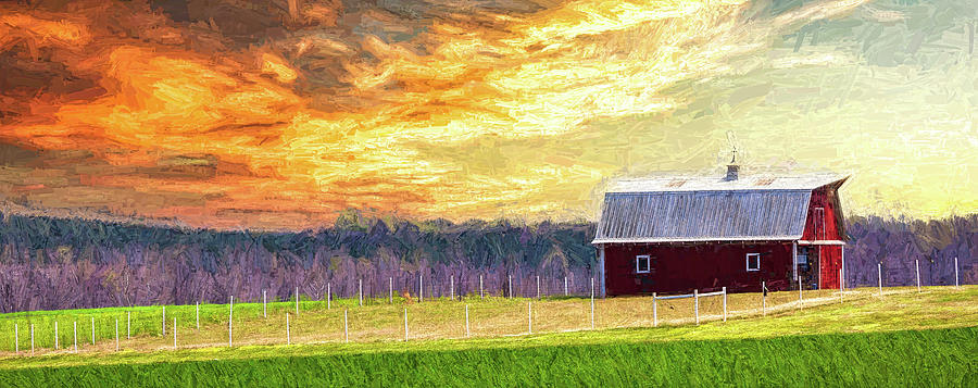 Red Barn at Sunset ap Painting by Dan Carmichael