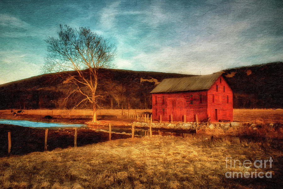 Barn Photograph - Red Barn At Twilight by Lois Bryan