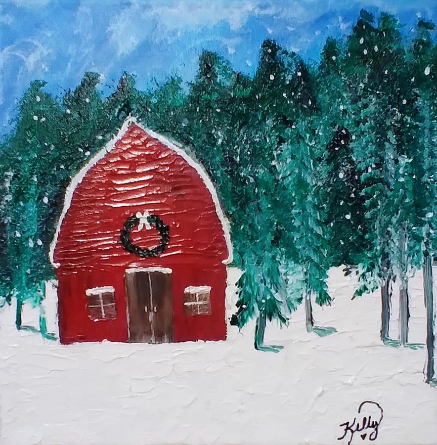 Red Barn Christmas Painting by Gods Palette Artist Kelly - Fine Art America