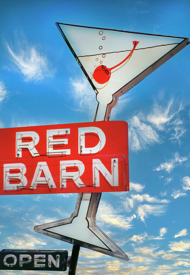 Red Barn Cocktail Sign with Whispy Cloud Background Digital Art by Matthew Bamberg