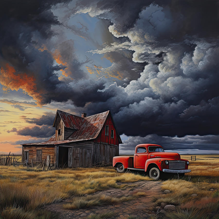 Red Barn Countryside - Red Barn Art Painting by Lourry Legarde