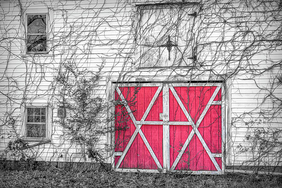 Red Barn Door #2393BW Photograph by Susan Yerry