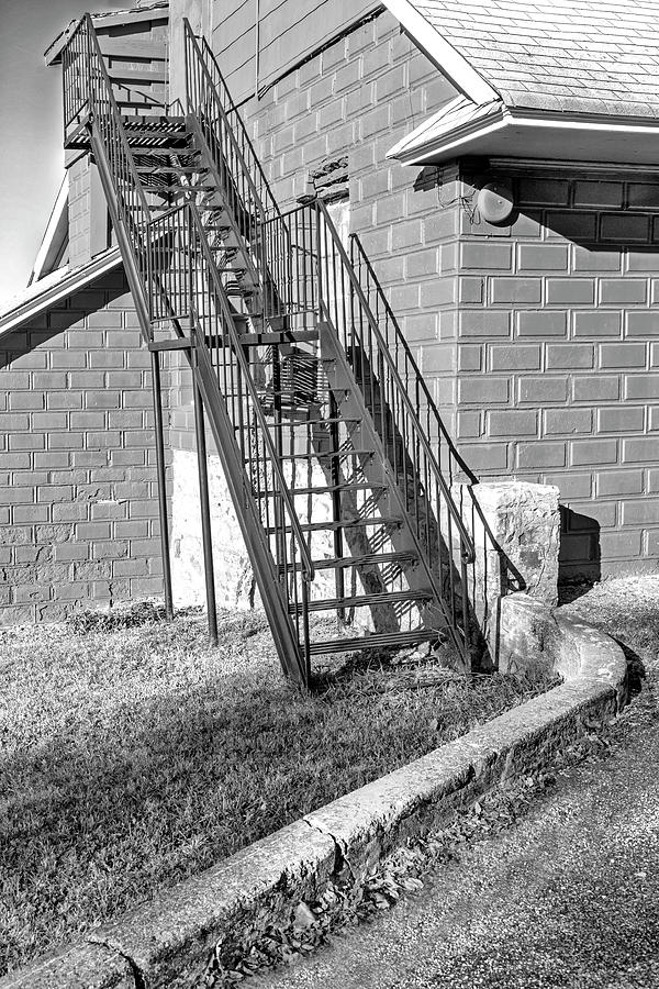 Red Barn Fire Escape  BW Photograph by Susan Candelario
