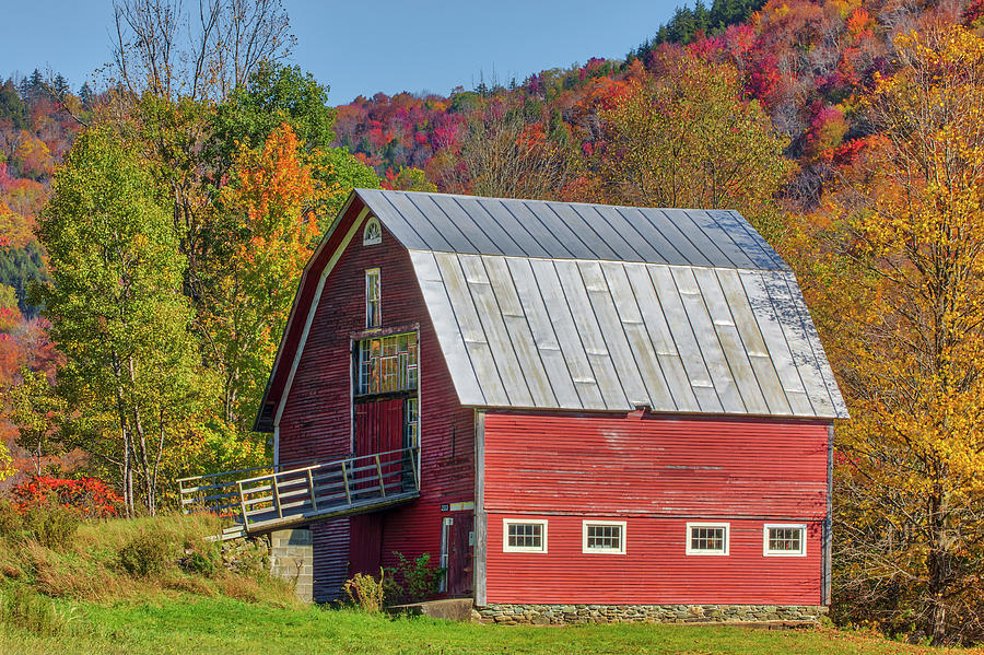 Red Barn framed by Fall Foliage at Vermont Route 100  Photograph by Juergen Roth