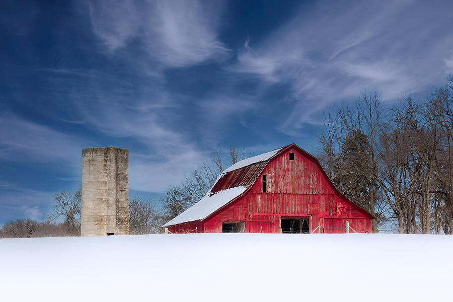 Red Barn in Snow Photograph by Allin Sorenson