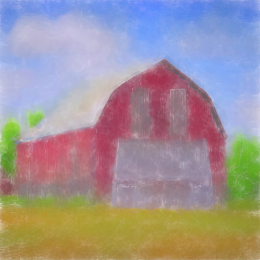 Red Barn in the country  Digital Art by Cathy Anderson