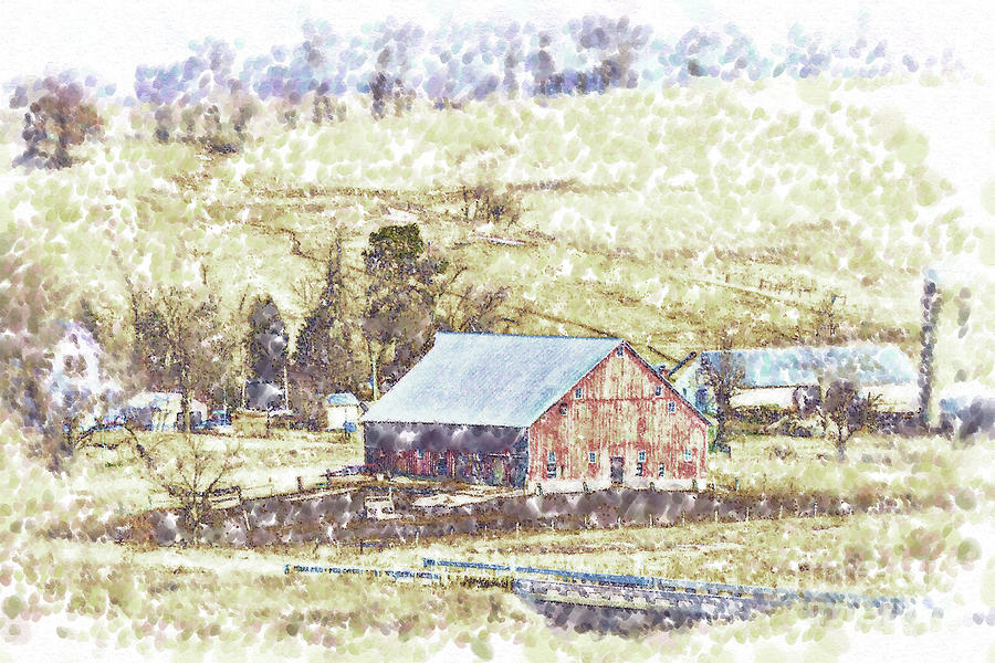 Red Barn In The Valley Digital Art by Kirt Tisdale