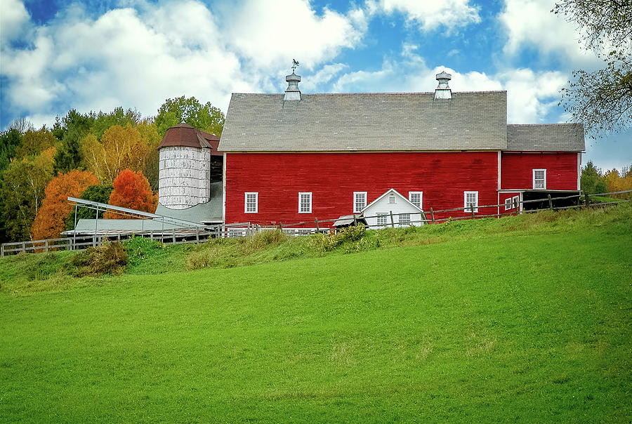 Red Barn in Woodstock, Vermont during Autumn Photograph by Mitchell R Grosky