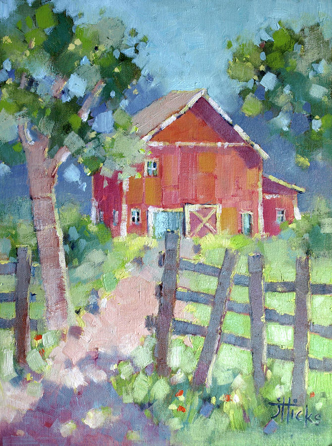 Red Barn Painting by Joyce Hicks