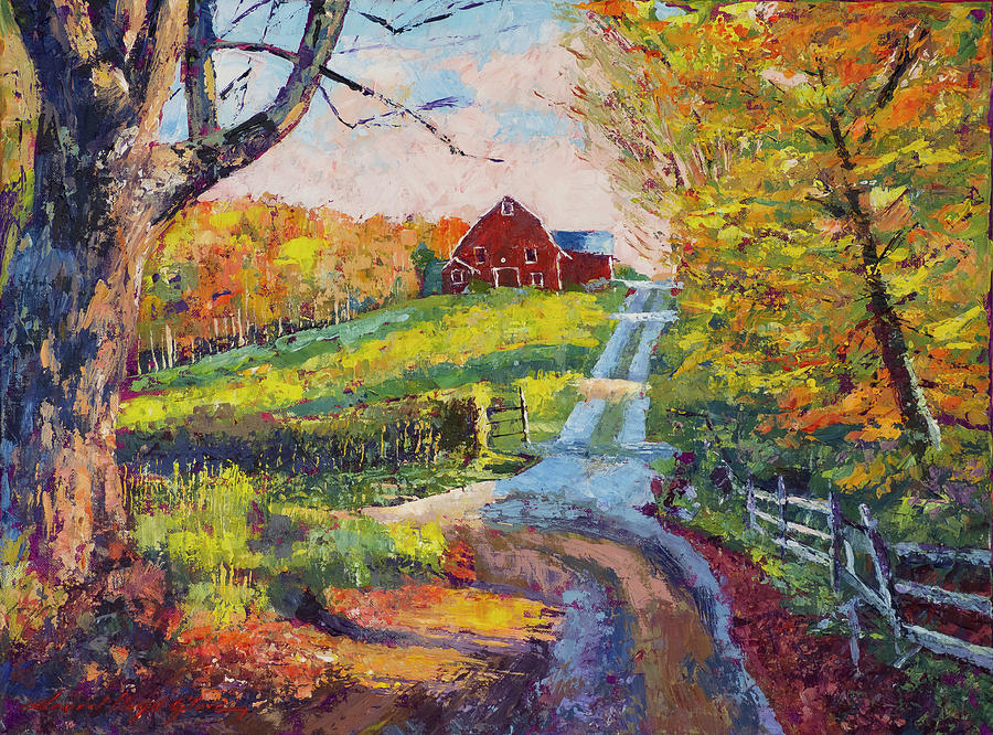  Red Barn On The Hill Painting by David Lloyd Glover