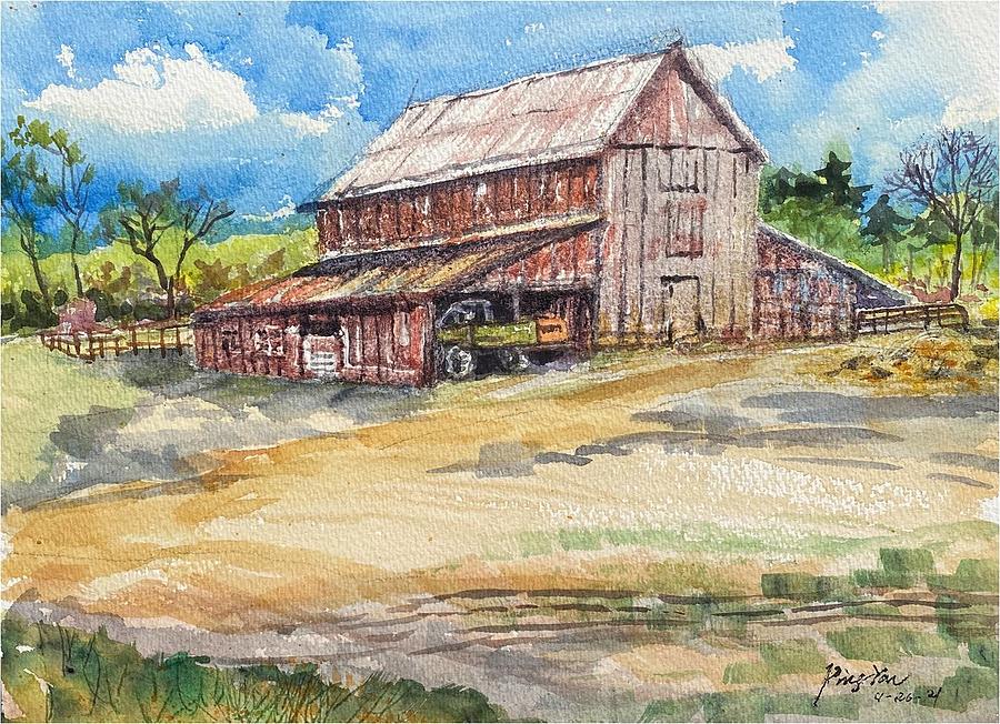 Red Barn Painting by Ping Yan