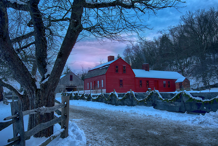 Red Barn Snowy Sunset Photograph by Joann Vitali