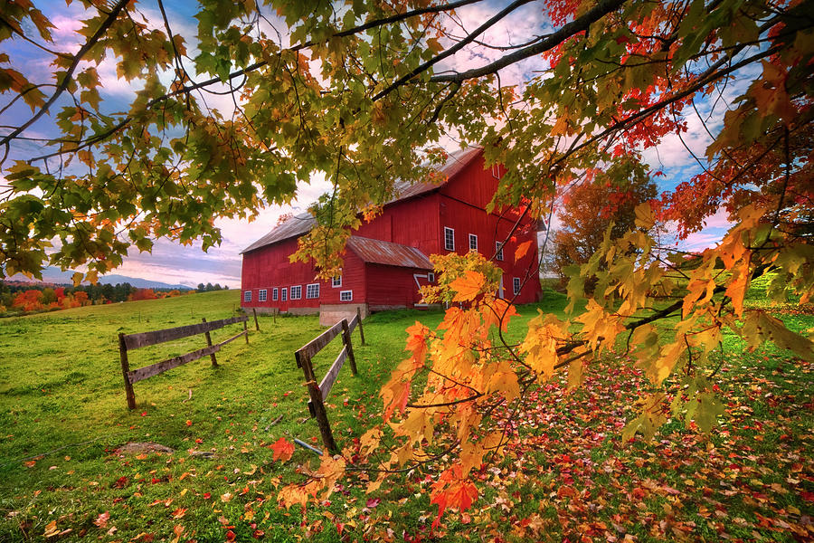 Red Barn - Stowe in Autumn Photograph by Joann Vitali