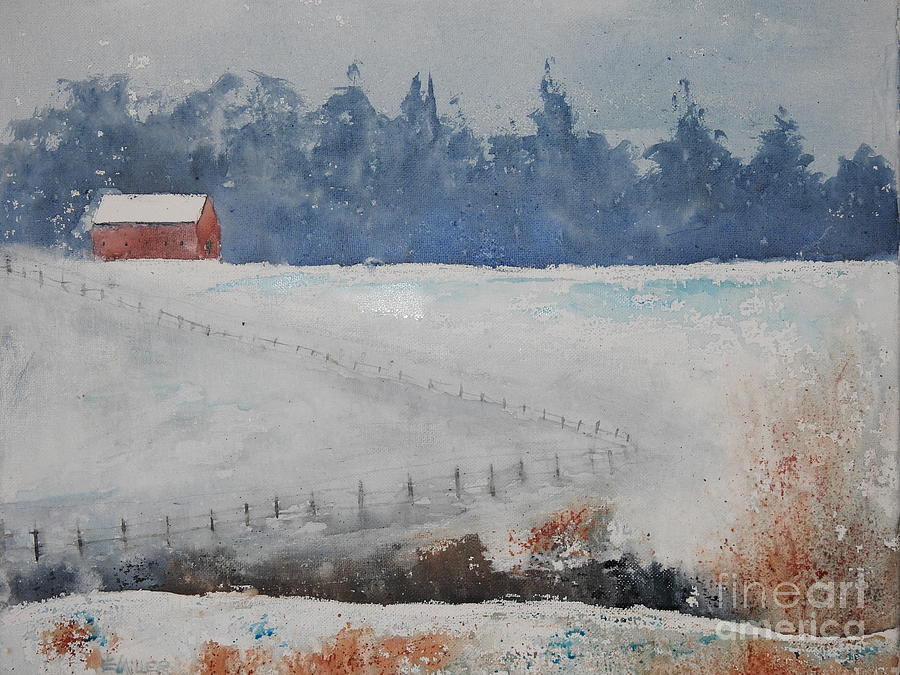 Red Barn Watercolor Painting by Eunice Miller