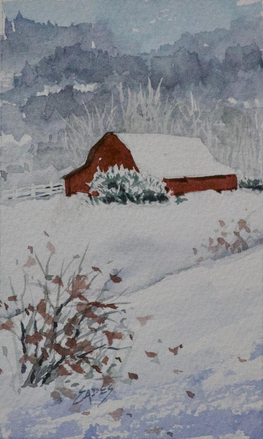 Red Barn WC Painting by Linda Eades Blackburn