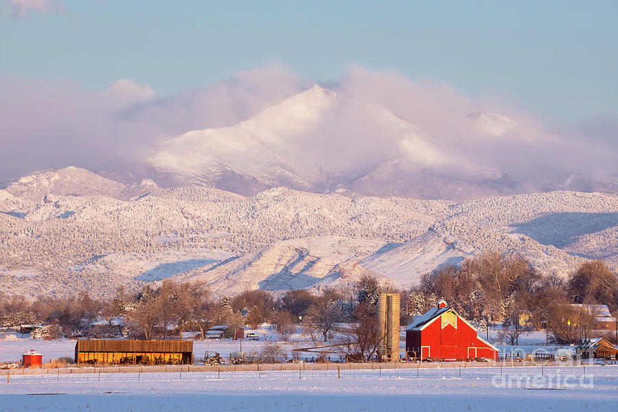 Red Barns And Longs Peak Mountain Photograph