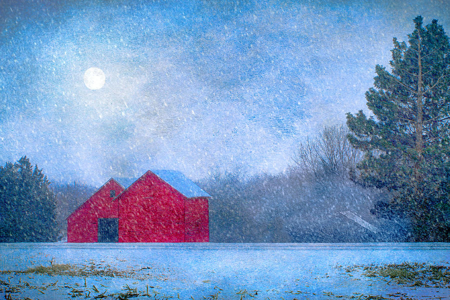 Winter Photograph - Red Barns in the Moonlight by Nikolyn McDonald