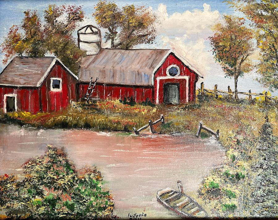 Red Barns Painting by Ryszard Ludynia