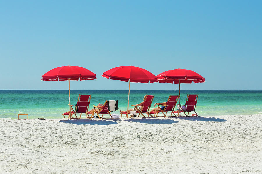 Red Beach Umbrellas Photograph