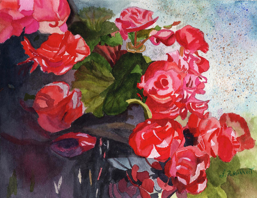 Red Begonias Painting by Lynne Reichhart