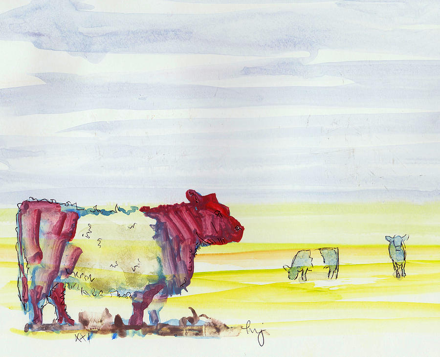 Red Belted Galloway Cow Painting Painting by Mike Jory