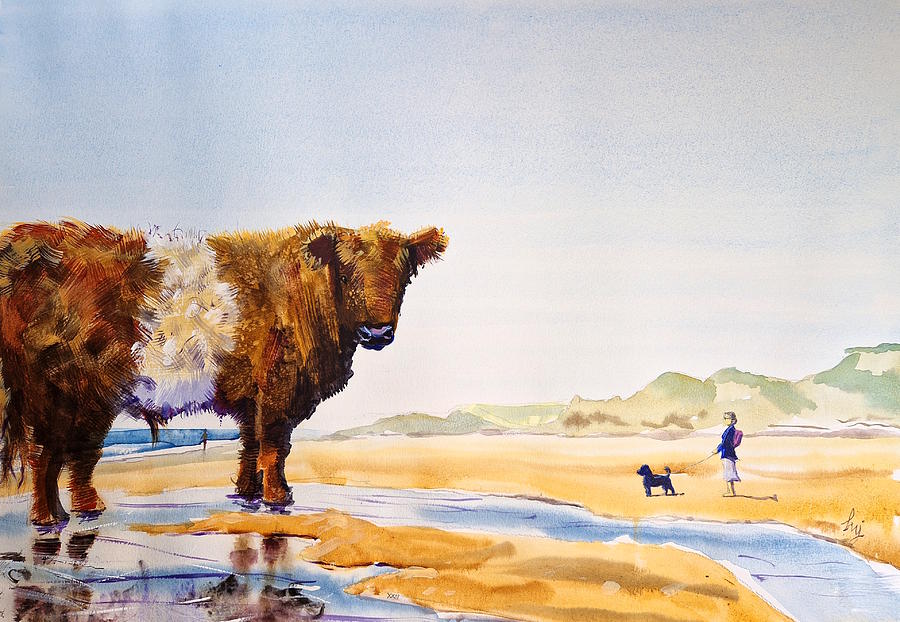 Red Belted Galloway Steer Painting Painting by Mike Jory