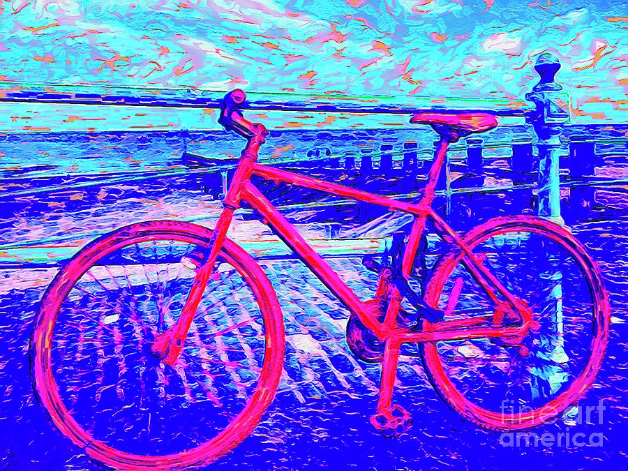 Red Bicycle By The Beach Portobello Edinburgh Digital Art