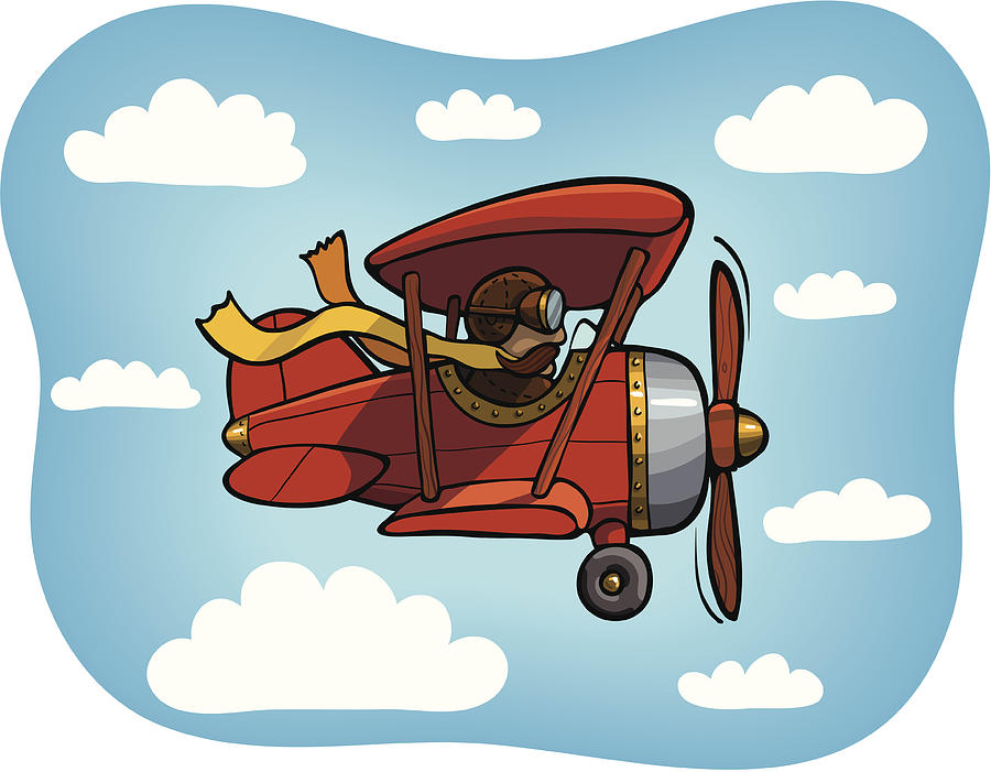 Red Biplane on Blue Sky with Clouds Drawing by Crandym