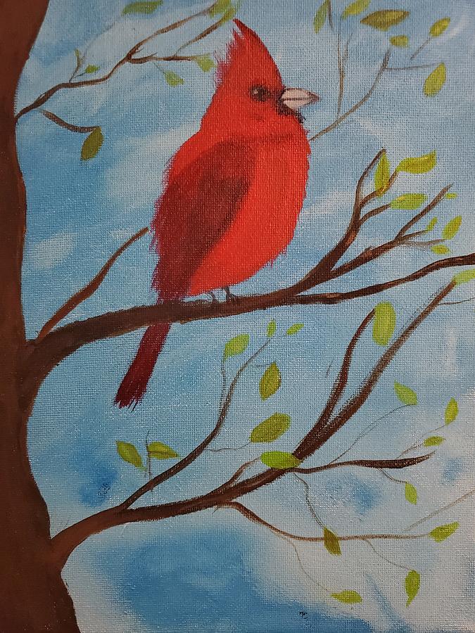 Red Bird Painting by April Clay