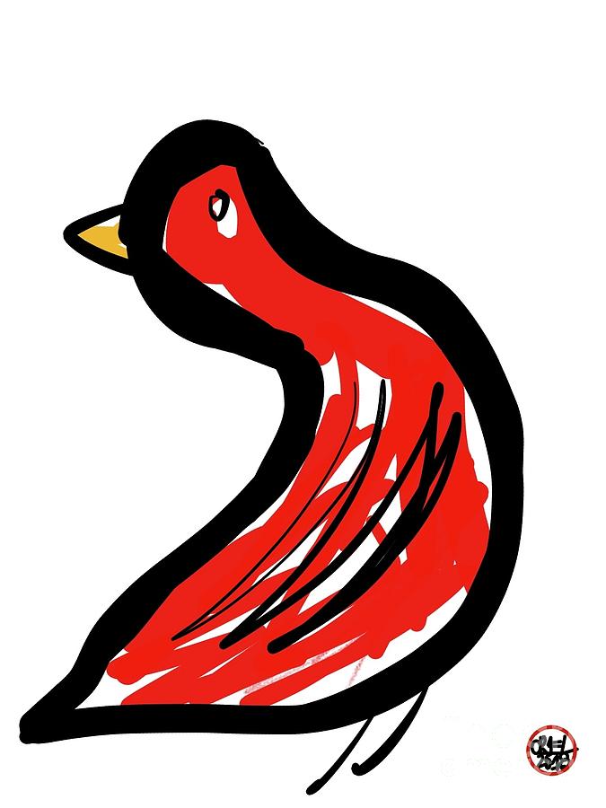 Red Bird Painting by Oriel Ceballos