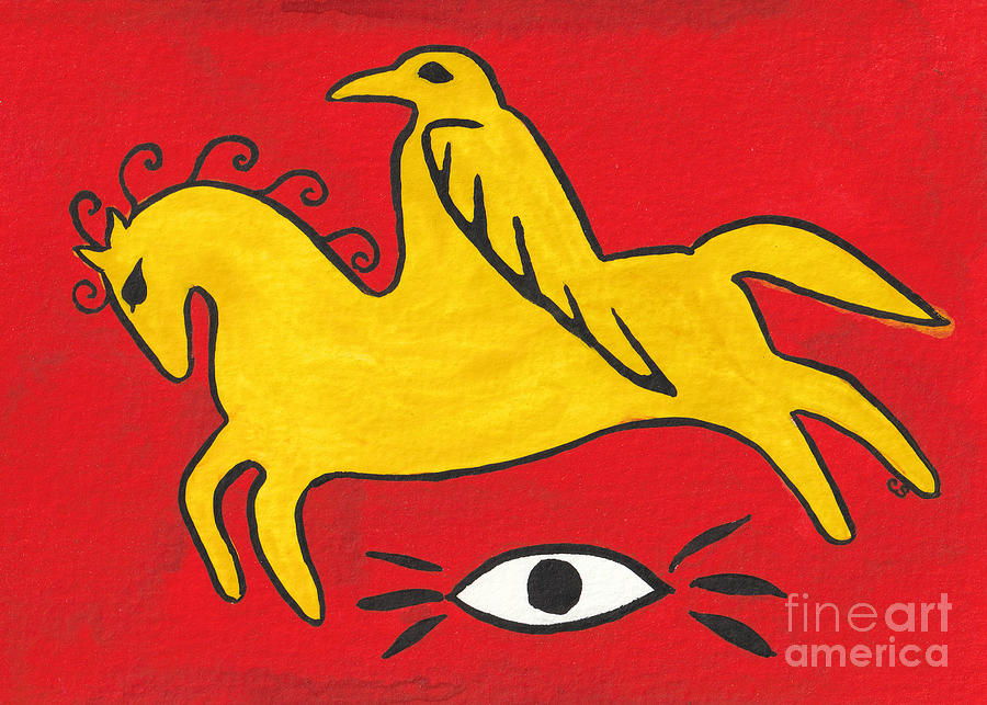 Red Bird Riding Painting by Christina Serra