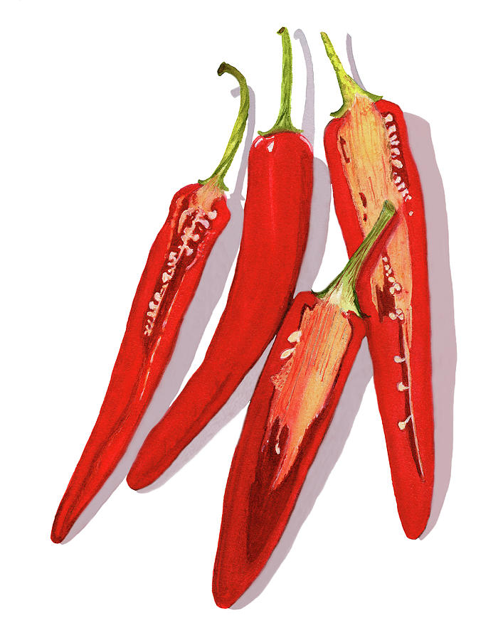 Red Peppers Painting - Red Birds Eye Chili Pepper Art by Deborah League