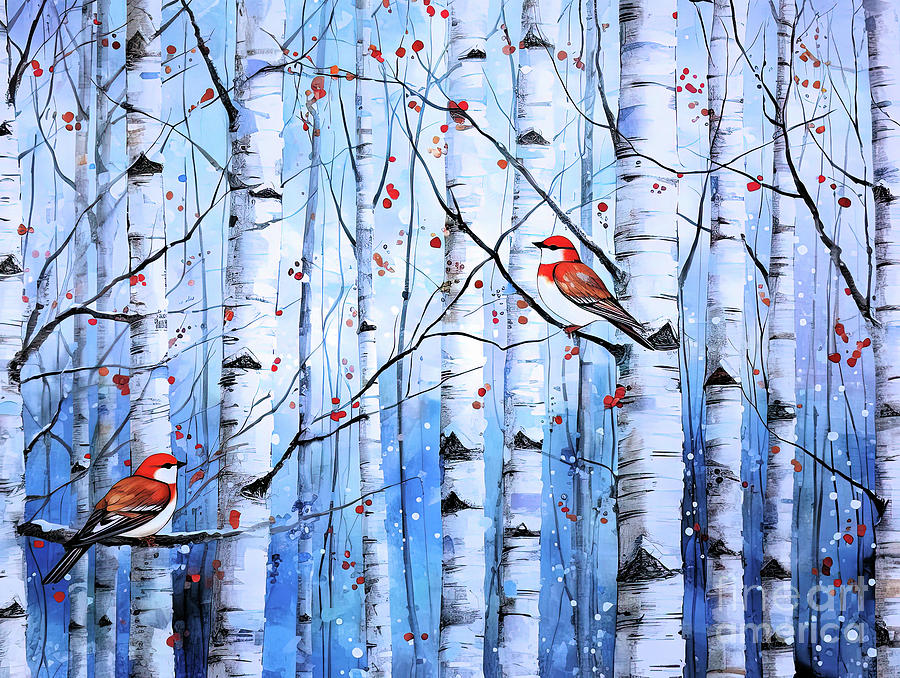 Red Birds in Winter  Digital Art by Elaine Manley