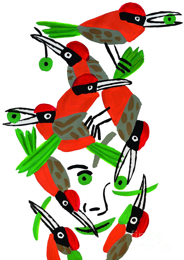 Red Drawing - Red Birds by Wolf-Dieter Pfennig Red Drawing - Red Birds by Wolf-Dieter Pfennig