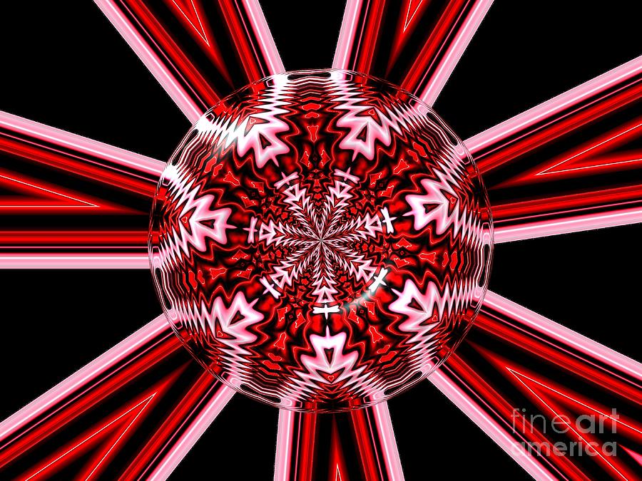 Red Black and Pink Crystal Snowflake Abstract Fractal Kaleidoscope Mandala Digital Art by Rose Santuci-Sofranko