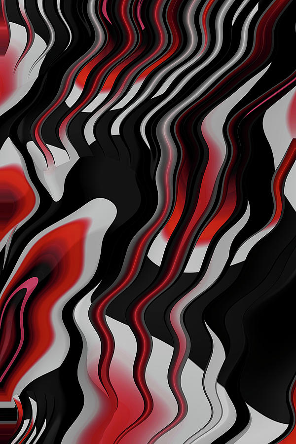 Red Black and White Wavy Fractal Abstract  Digital Art by Shelli Fitzpatrick