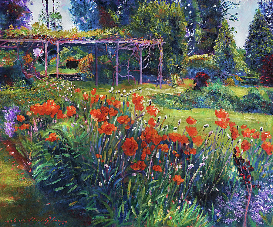 Red Blooms In The Park Painting by David Lloyd Glover